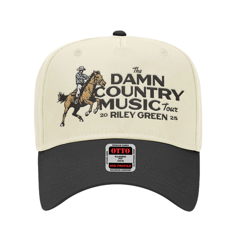 Cap with 'The Damn Country Music Tour' design featuring a rider on a horse, black text, and Otto logo.