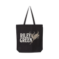 Black tote bag with 'Riley Green' and a deer graphic on a white background